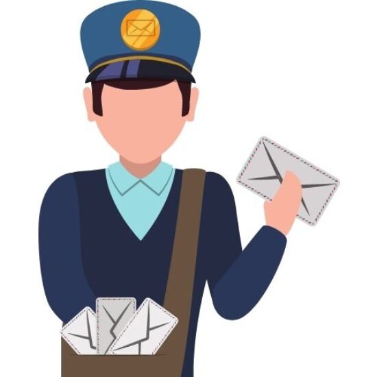 A cartoon of a mailman delivering a birth record by mail.