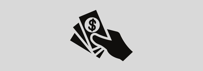 A vector showing a hand holding bills.