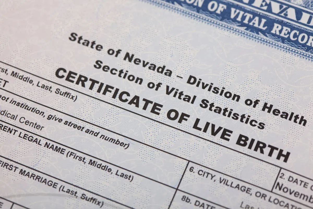 A sample certificate of live birth.