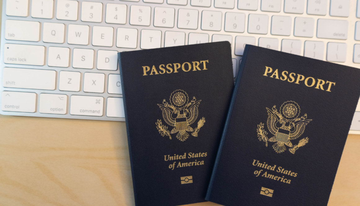 Two new US passports that were recently replaced after being damaged.