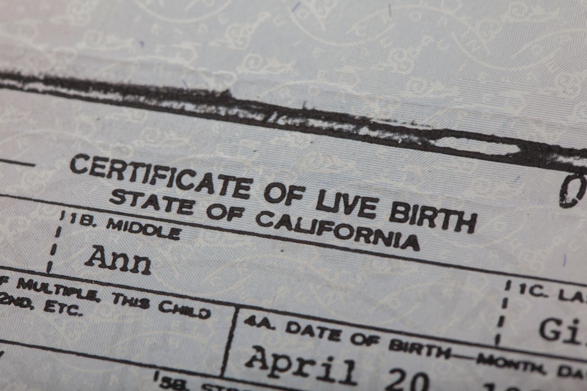 A copy of a certificate of live birth