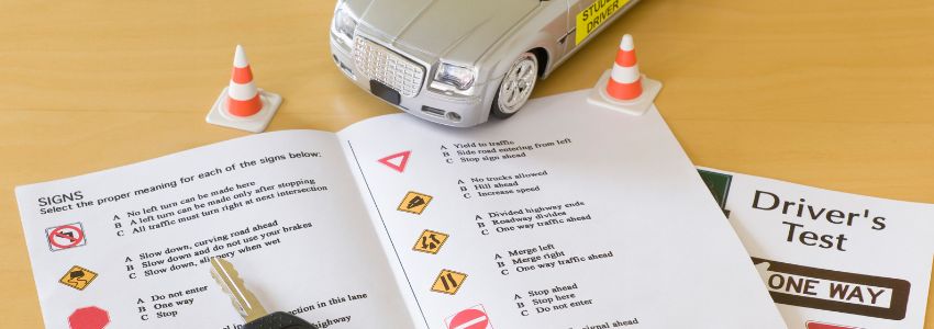 A booklet of driver's tests for people wanting a driver's license.